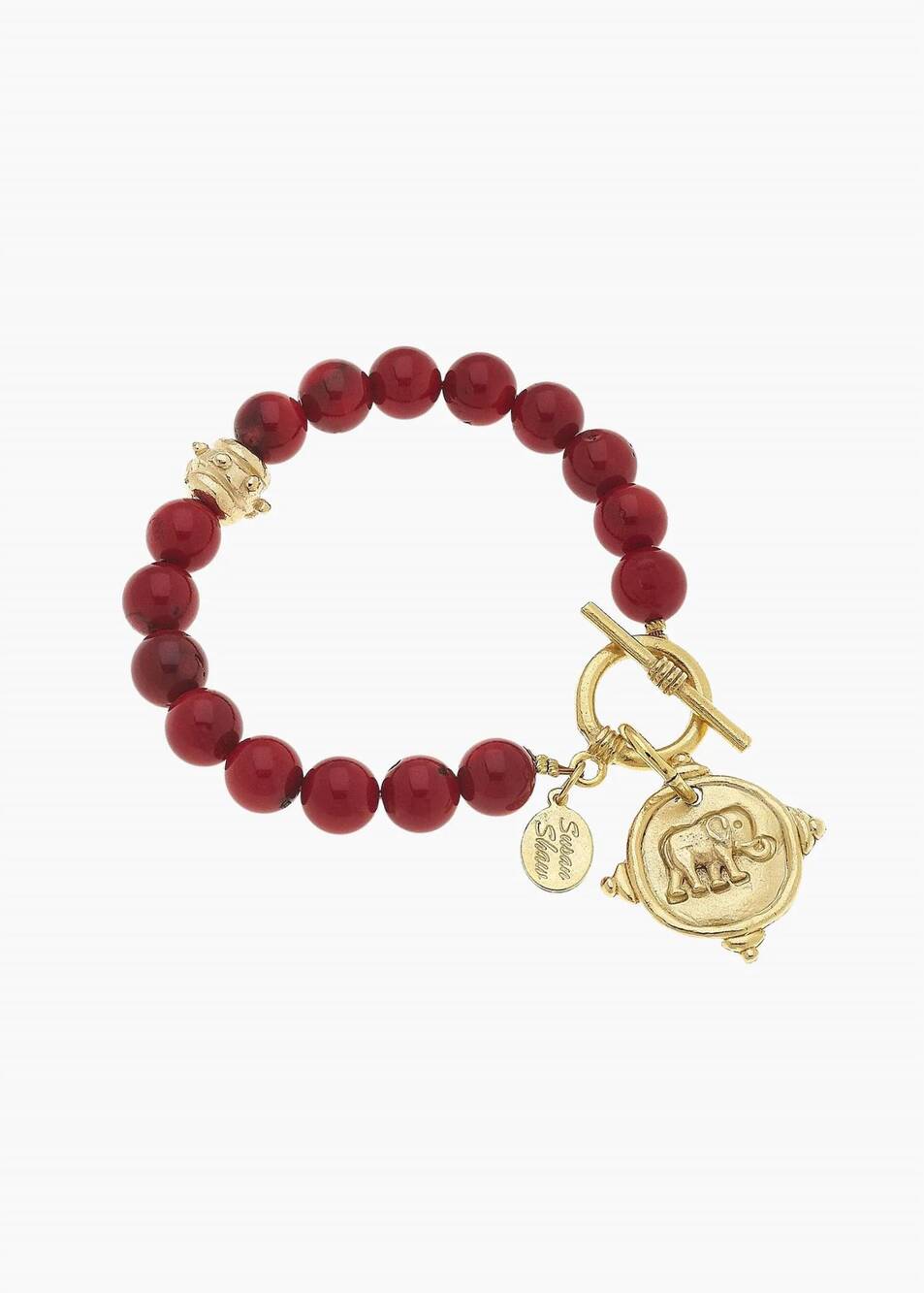 NEW SUSAN SHAW elephant intaglio coral bracelet in red